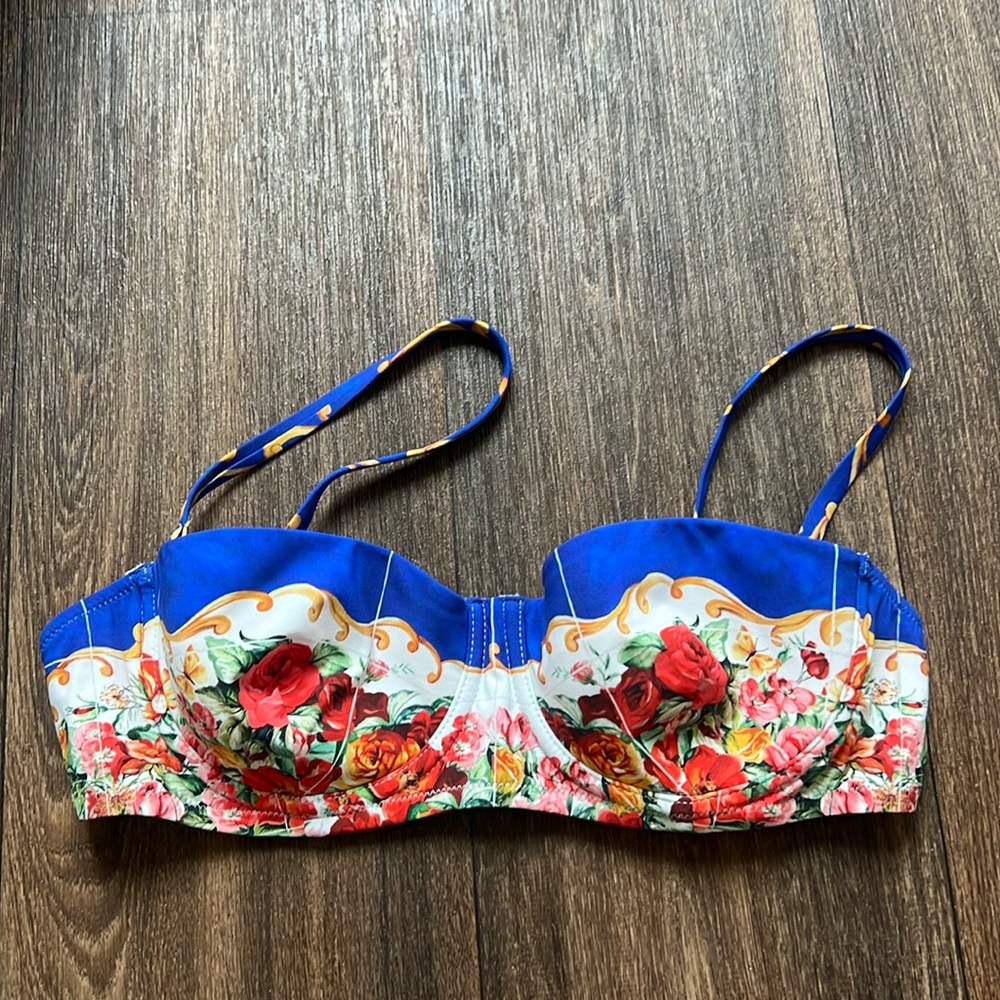 Dolce & Gabbana Blue Floral Bikini Top
